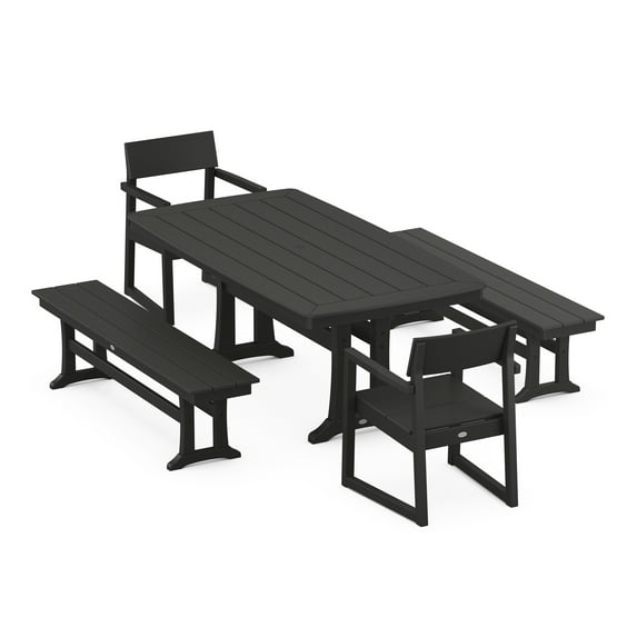 POLYWOOD EDGE 5-Piece Dining Set with Trestle Legs in Black