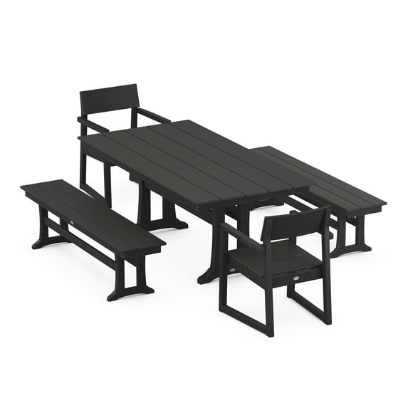 POLYWOOD EDGE 5-Piece Farmhouse Dining Set With Trestle Legs in Black