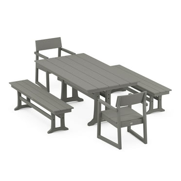 POLYWOOD EDGE 5-Piece Farmhouse Dining Set With Trestle Legs in Slate Grey