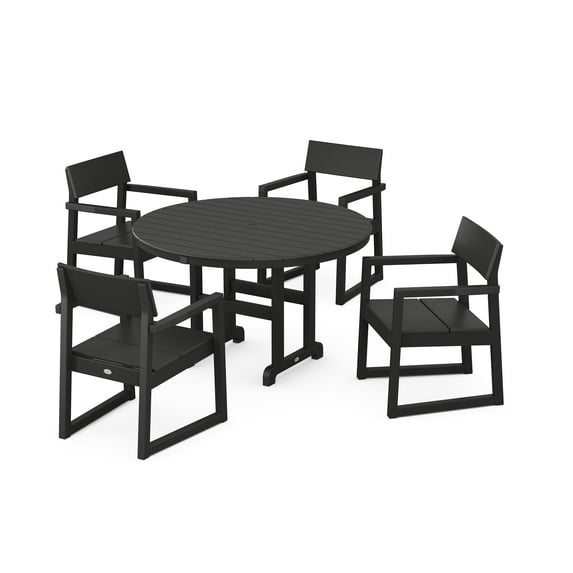 POLYWOOD EDGE 5-Piece Round Farmhouse Dining Set in Black