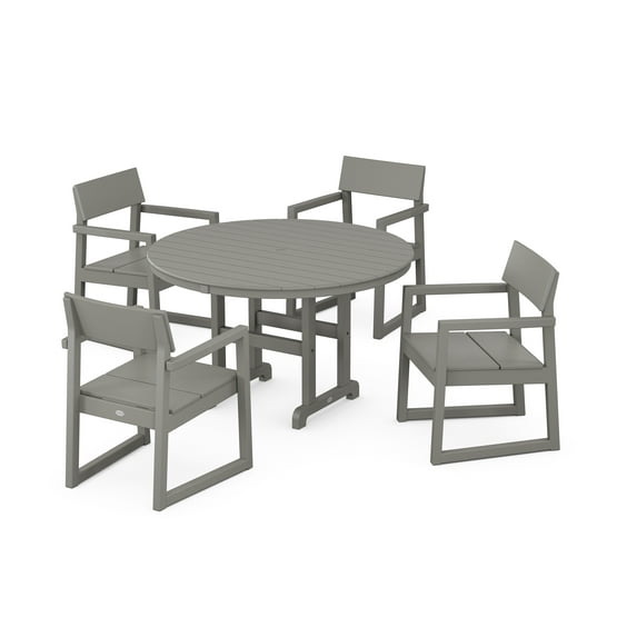 POLYWOOD EDGE 5-Piece Round Farmhouse Dining Set in Slate Grey