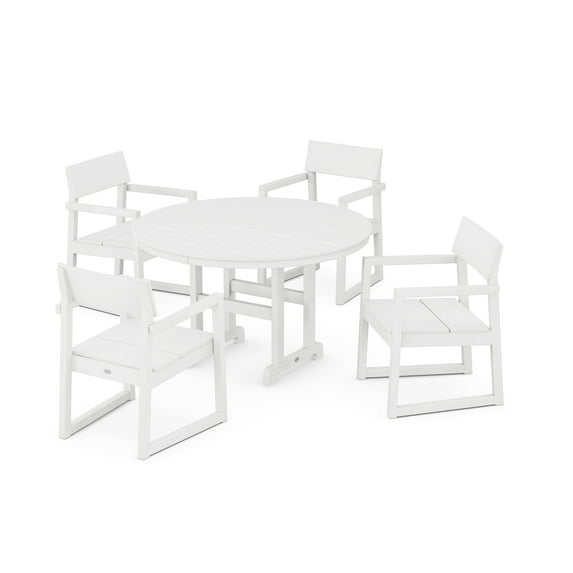 POLYWOOD EDGE 5-Piece Round Farmhouse Dining Set in White