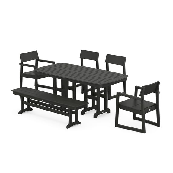 POLYWOOD EDGE 6-Piece Dining Set with Bench in Black