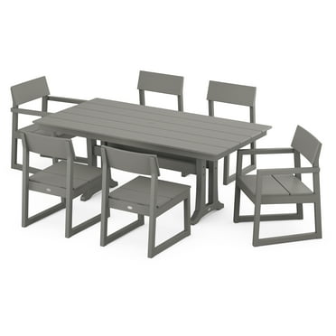 POLYWOOD EDGE 7-Piece Farmhouse Trestle Dining Set in Slate Grey