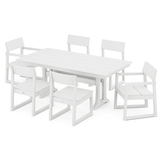 POLYWOOD EDGE 7-Piece Farmhouse Trestle Dining Set in White