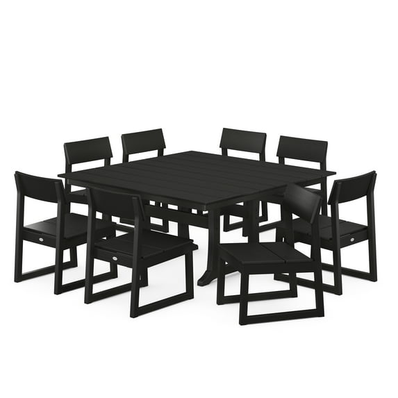 POLYWOOD EDGE 9-Piece Farmhouse Trestle Dining Set in Black