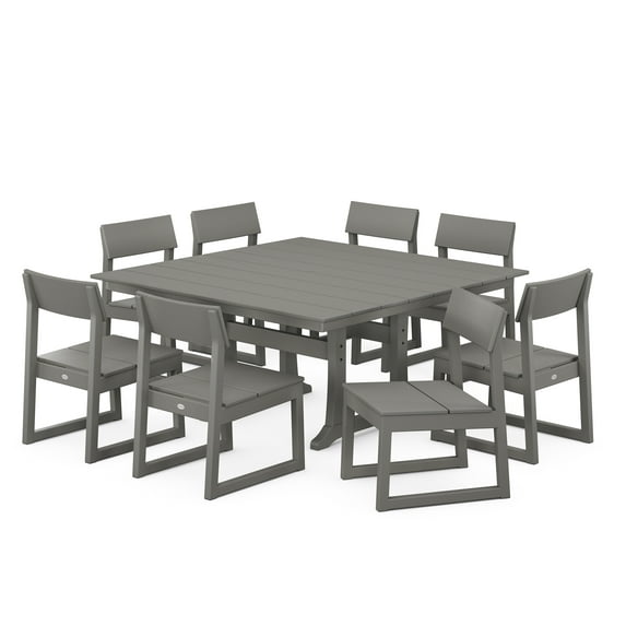 POLYWOOD EDGE 9-Piece Farmhouse Trestle Dining Set in Slate Grey