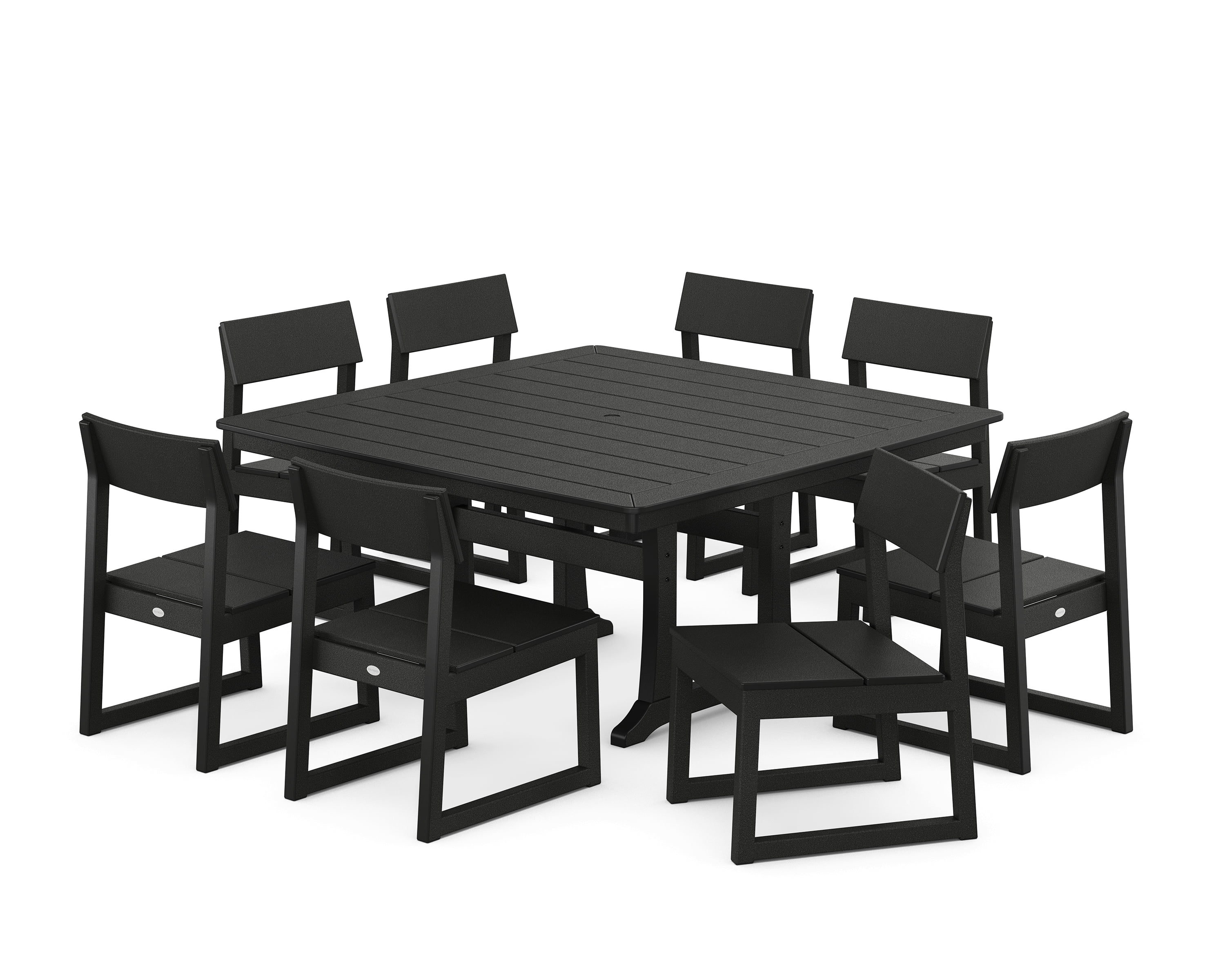 POLYWOOD EDGE Modern Outdoor Patio Furniture, 9Piece Dining Set with Trestle Legs and Table in