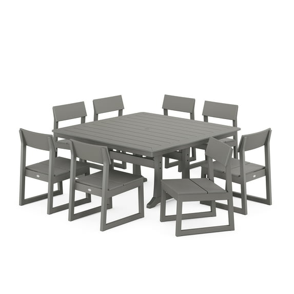 POLYWOOD EDGE Side Chair 9-Piece Dining Set with Trestle Legs in Slate Grey