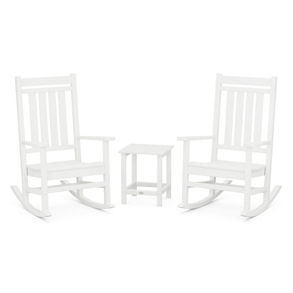 POLYWOOD Estate 3-Piece Rocking Chair Set with Long Island 18" Side Table in White