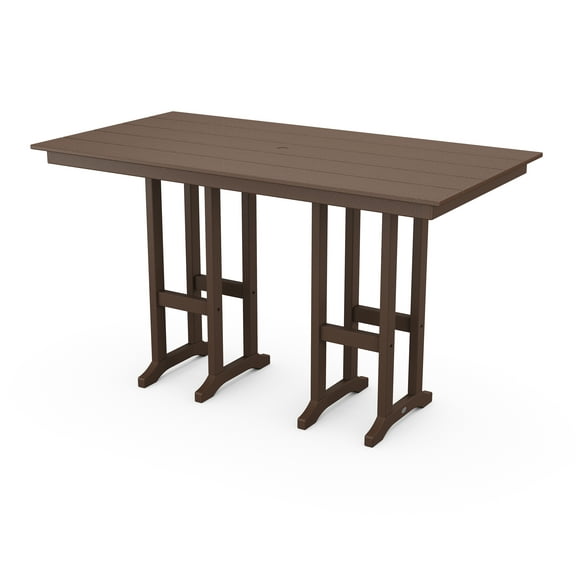 POLYWOOD Farmhouse 72” Rectangular Weather-Resistant Polywood Patio Bar Table, Brown
