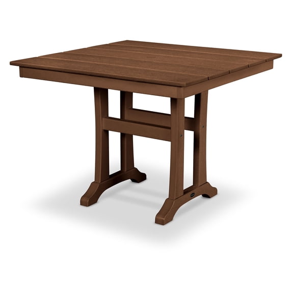POLYWOOD Farmhouse Trestle 37" Dining Table in Teak