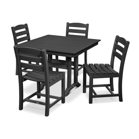 POLYWOOD La Casa Café 5-Piece Farmhouse Trestle Side Chair Dining Set in Black