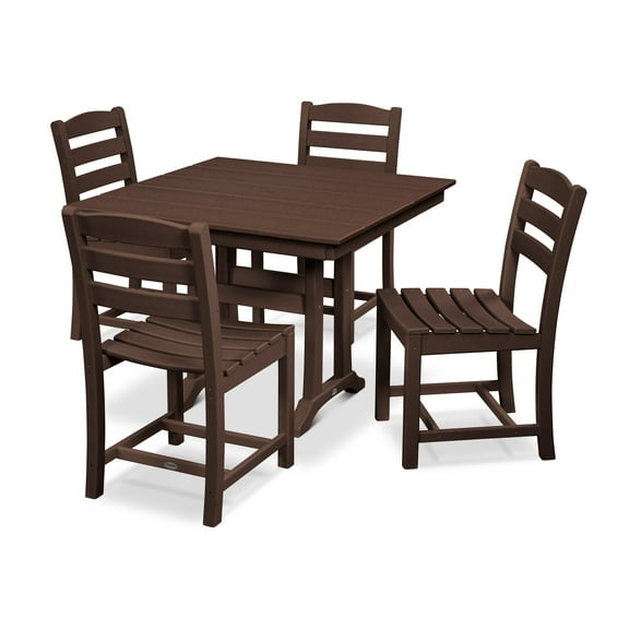 POLYWOOD La Casa Café 5-Piece Farmhouse Trestle Side Chair Dining Set in Mahogany