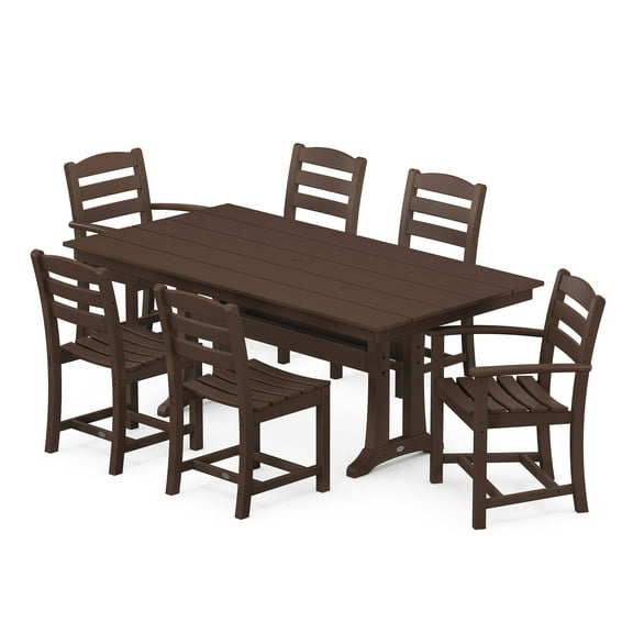 POLYWOOD La Casa Café 7-Piece Farmhouse Trestle Dining Set in Mahogany