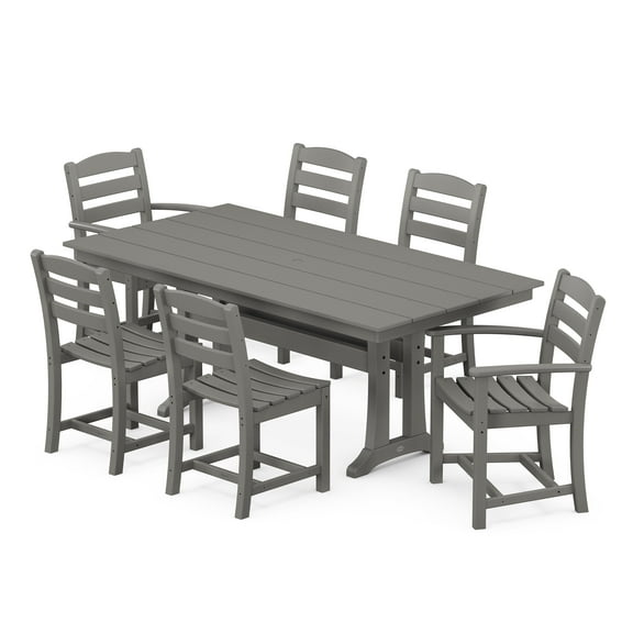 POLYWOOD La Casa Café 7-Piece Farmhouse Trestle Dining Set in Slate Grey