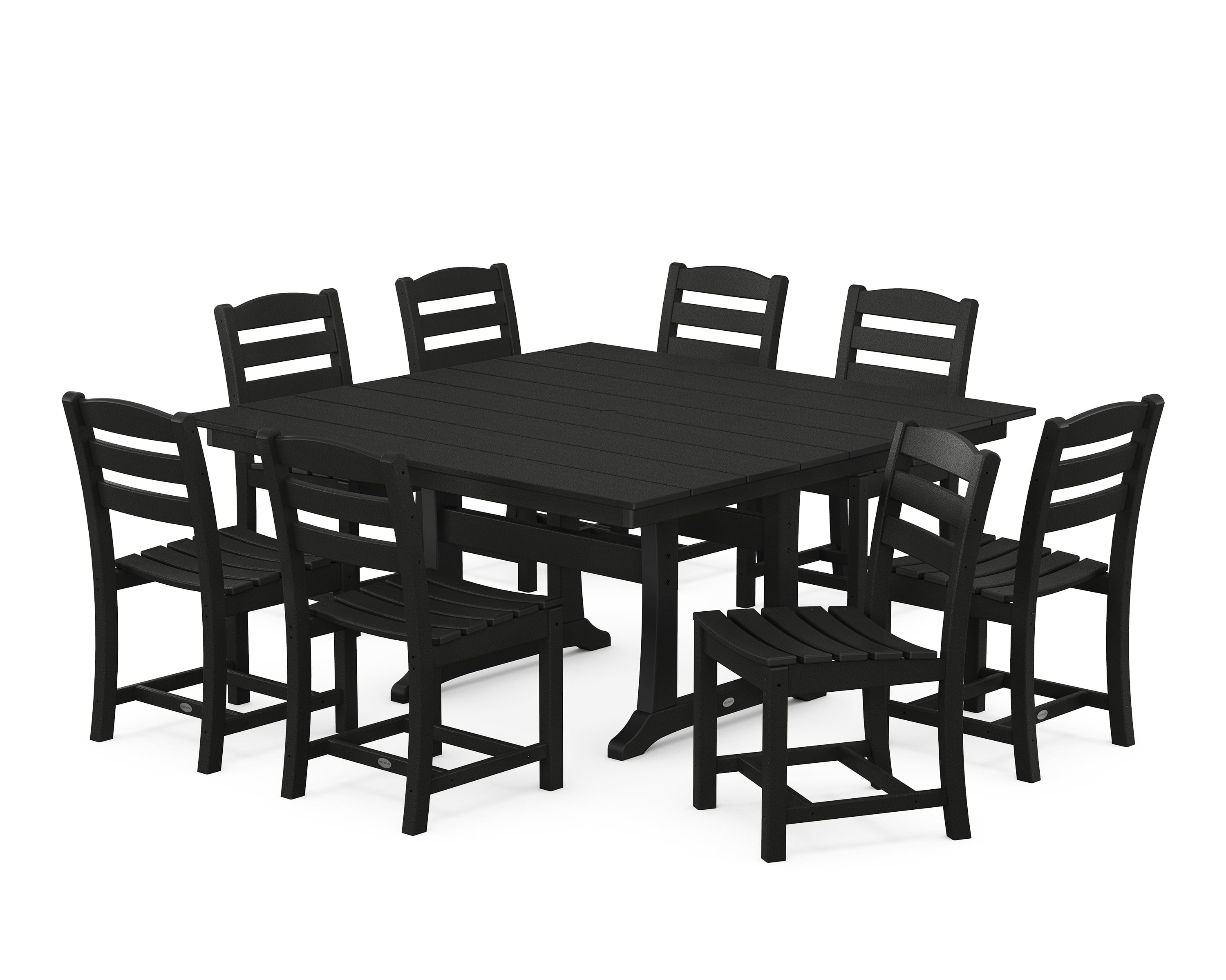 Black Polywood 8-Person Farmhouse Trestle Dining Set