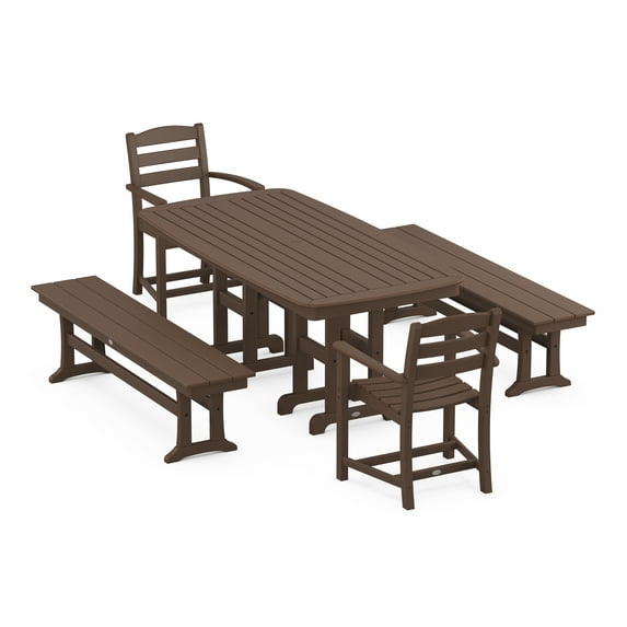POLYWOOD La Casa Cafe 5-Piece Dining Set with Benches in Mahogany