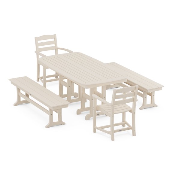 POLYWOOD La Casa Cafe 5-Piece Dining Set with Benches in Sand