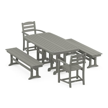 POLYWOOD La Casa Cafe 5-Piece Dining Set with Benches in Slate Grey