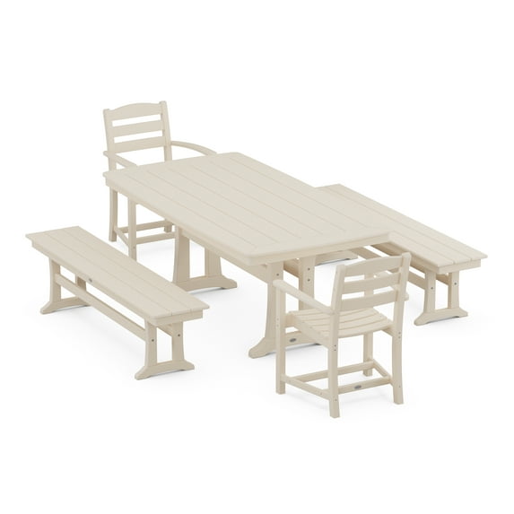 POLYWOOD La Casa Cafe 5-Piece Dining Set with Trestle Legs in Sand