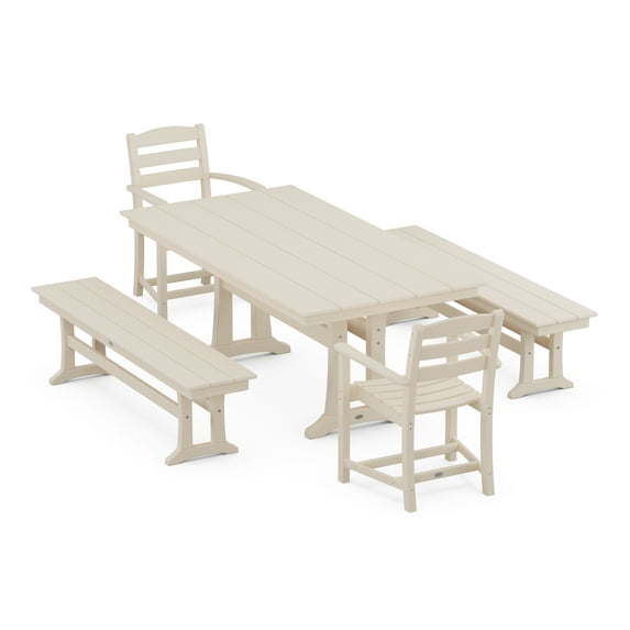POLYWOOD La Casa Cafe 5-Piece Farmhouse Dining Set With Trestle Legs in Sand