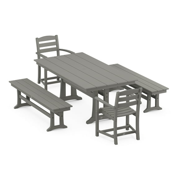 POLYWOOD La Casa Cafe 5-Piece Farmhouse Dining Set With Trestle Legs in Slate Grey
