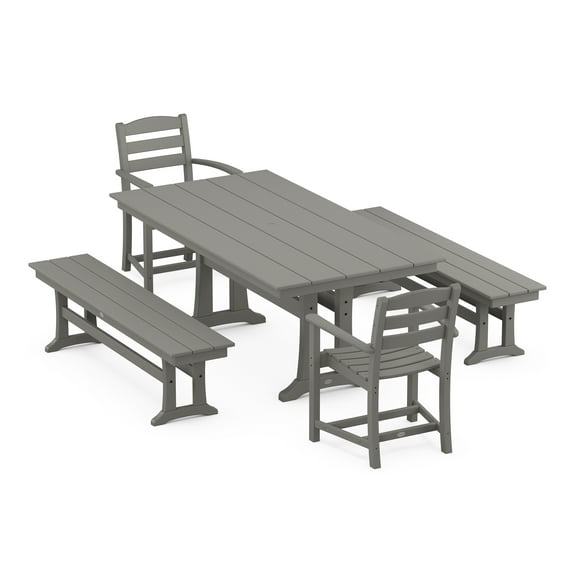 POLYWOOD La Casa Cafe 5-Piece Farmhouse Dining Set With Trestle Legs in Slate Grey