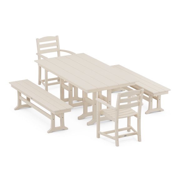 POLYWOOD La Casa Cafe 5-Piece Farmhouse Dining Set with Benches in Sand