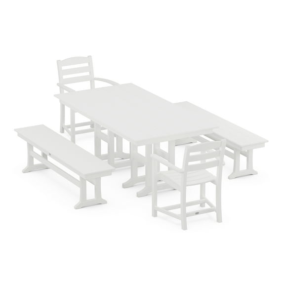 POLYWOOD La Casa Cafe 5-Piece Farmhouse Dining Set with Benches in White