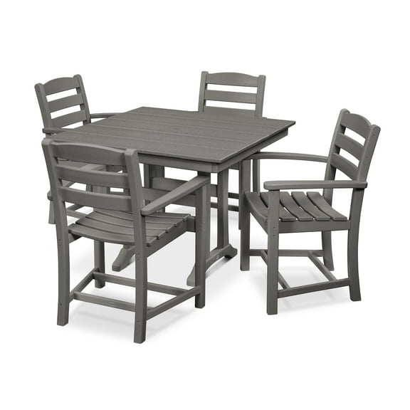 POLYWOOD La Casa Cafe 5-Piece Farmhouse Trestle Arm Chair Dining Set in Slate Grey