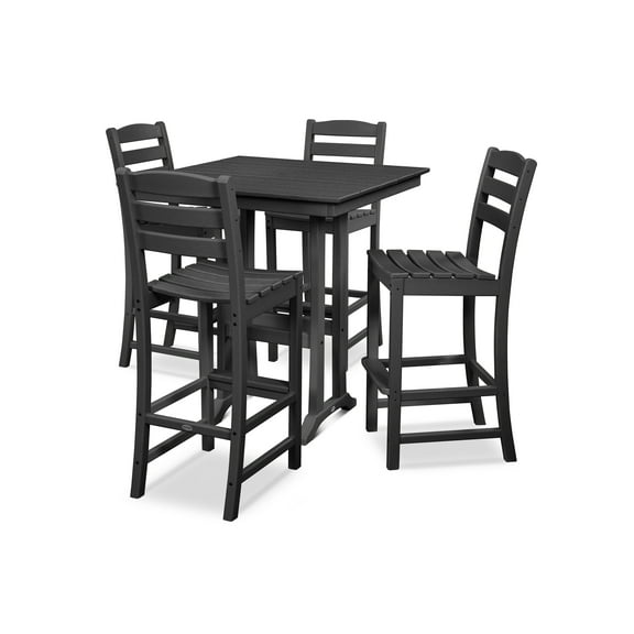 POLYWOOD 5 Pcs Plastic Bar Set with Bar Side Chairs and Table, Black