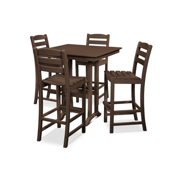 POLYWOOD La Casa Cafe 5-Piece Farmhouse Trestle Bar Set in Mahogany