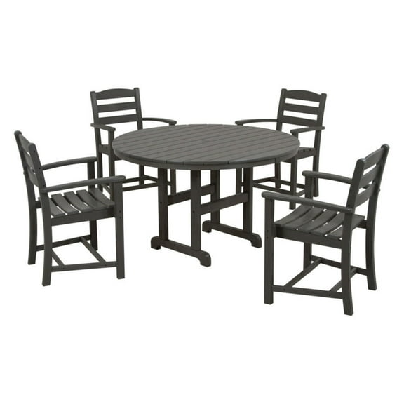 POLYWOOD La Casa Cafe 5 Piece Round Farmhouse Arm Chair Dining Set - Slate Grey