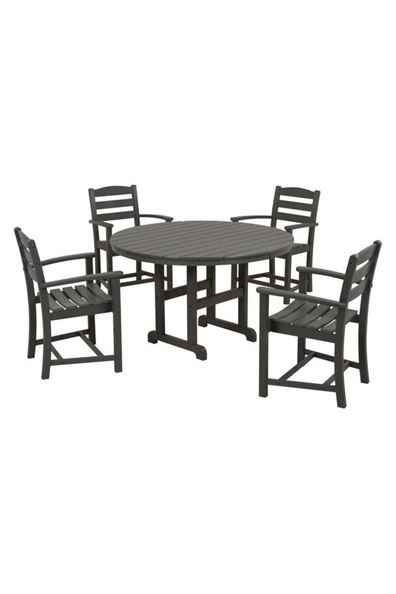 La Casa Cafe 5 Piece Round Farmhouse Arm Chair Dining Set - Slate Grey