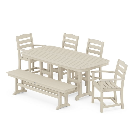 POLYWOOD La Casa Cafe 6-Piece Dining Set with Bench in Sand