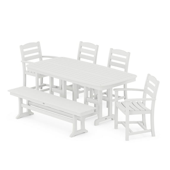 POLYWOOD La Casa Cafe 6-Piece Dining Set with Bench in White