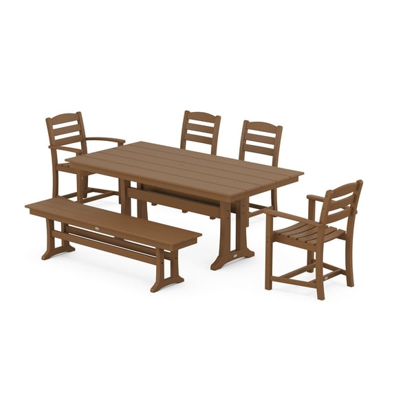 POLYWOOD La Casa Cafe 6-Piece Farmhouse Dining Set With Trestle Legs in Teak