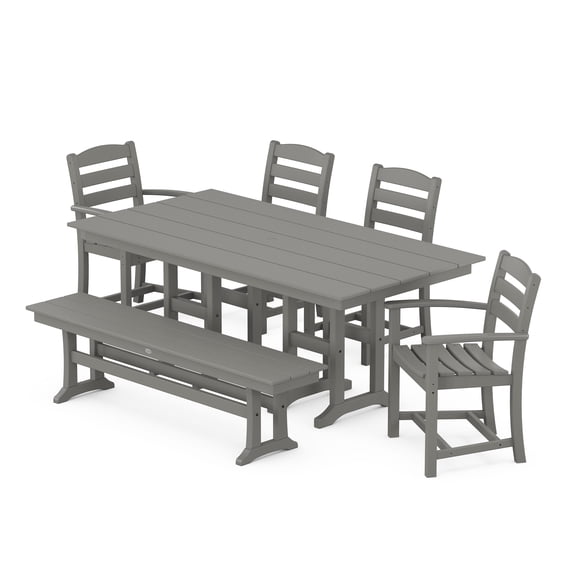POLYWOOD La Casa Cafe 6-Piece Farmhouse Dining Set with Bench in Slate Grey