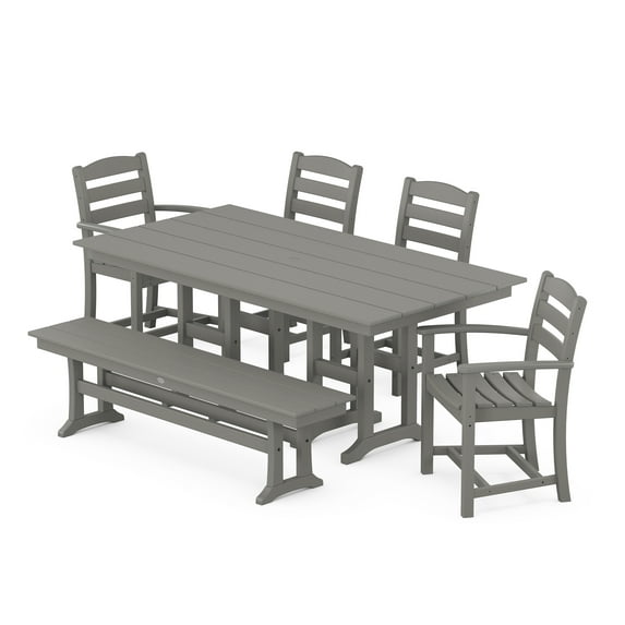 POLYWOOD La Casa Cafe 6-Piece Farmhouse Dining Set with Bench in Slate Grey