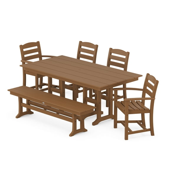 POLYWOOD La Casa Cafe 6-Piece Farmhouse Dining Set with Bench in Teak