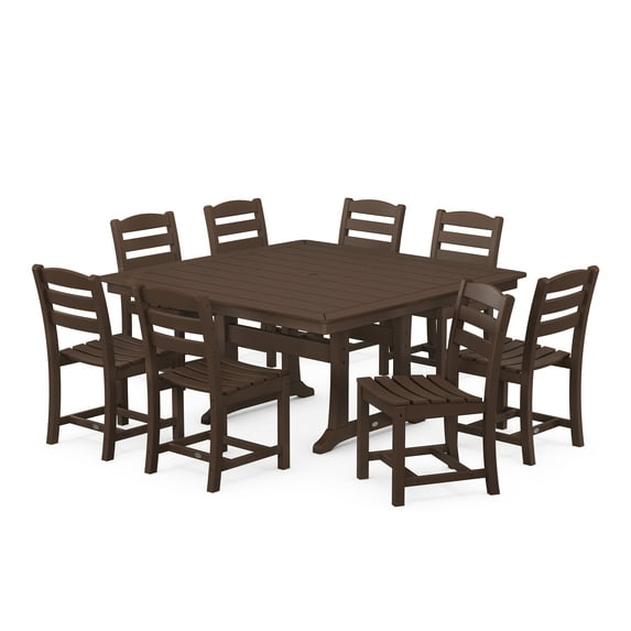 POLYWOOD La Casa Cafe 9-Piece Nautical Trestle Dining Set in Mahogany