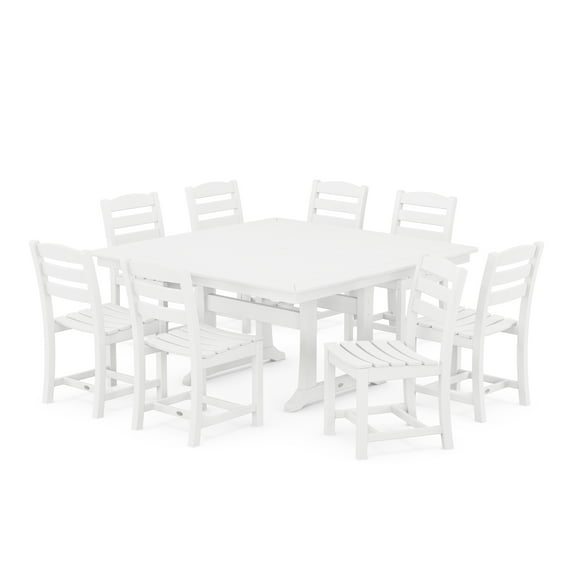 POLYWOOD La Casa Cafe 9-Piece Nautical Trestle Dining Set in White