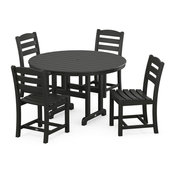POLYWOOD La Casa Cafe Side Chair 5-Piece Round Farmhouse Dining Set in Black