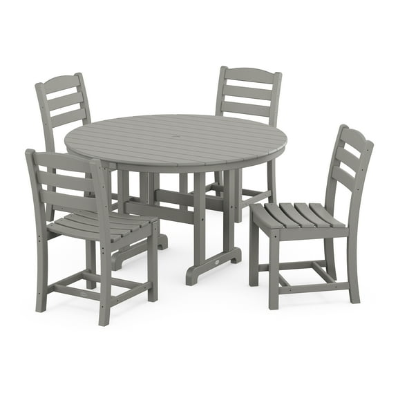 POLYWOOD La Casa Cafe Side Chair 5-Piece Round Farmhouse Dining Set in Slate Grey