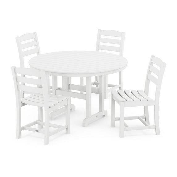 POLYWOOD La Casa Cafe Side Chair 5-Piece Round Farmhouse Dining Set in White
