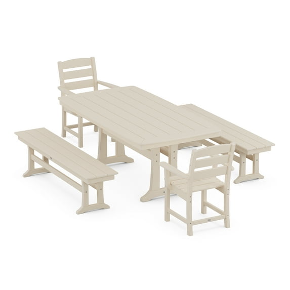 POLYWOOD Lakeside 5-Piece Dining Set with Trestle Legs in Sand
