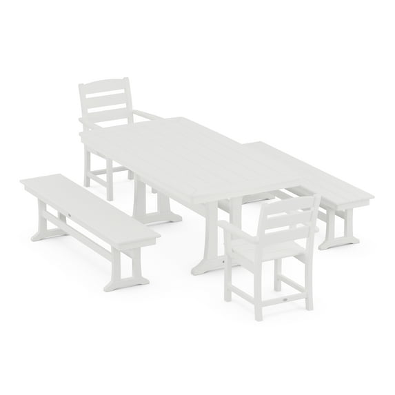 POLYWOOD Lakeside 5-Piece Dining Set with Trestle Legs in White