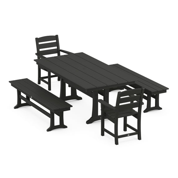 POLYWOOD Lakeside 5-Piece Farmhouse Dining Set With Trestle Legs in Black
