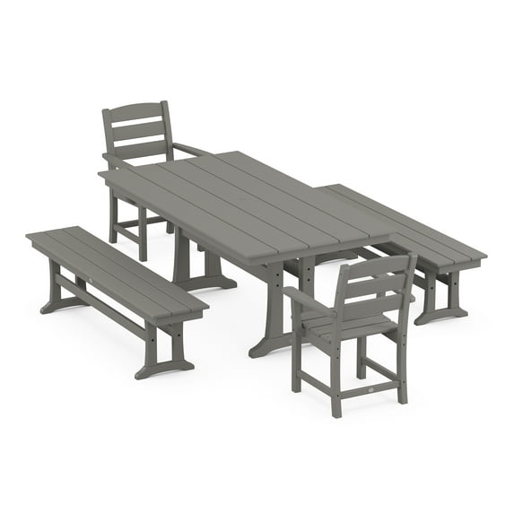 POLYWOOD Lakeside 5-Piece Farmhouse Dining Set With Trestle Legs in Slate Grey